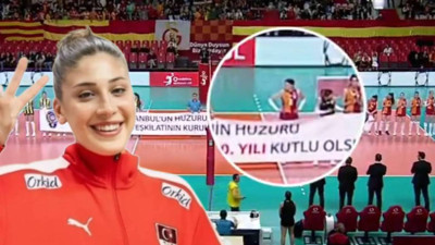 Galatasaraylı voleybolcu İlkin Aydın'dan küstah hareket! Pankartta "polis" yazıyor diye protesto etti