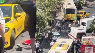 Beyoğlu Tarlabaşı'nda 9 aracın karıştığı zincirleme kaza! Yaralılar var...