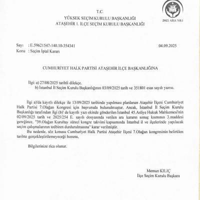 Mahkeme kararı CHP’yi vurdu: Ataşehir İlçe Kongresi yapılamıyor