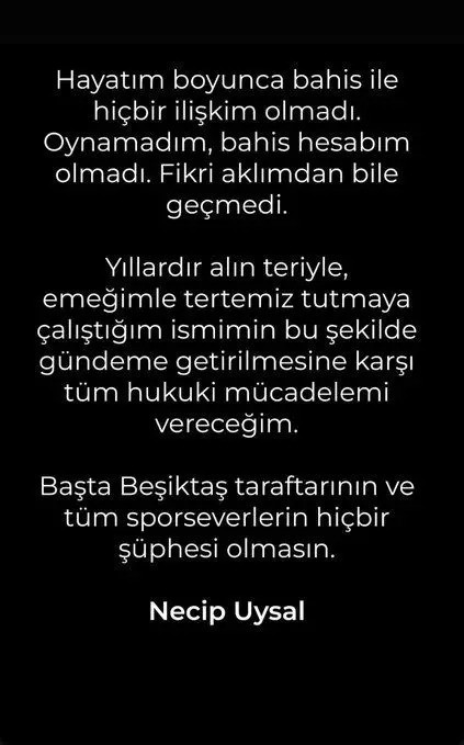Bahis sebebiyle PFDK'ya sevk edilen Necip Uysal'dan ilk açıklama!