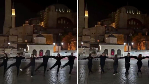 Yunan dans grubundan Ayasofya Camii önünde sirtaki provokasyonu! “Kutsal topraklarda dans ediyoruz”
