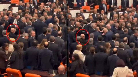 TBMM'deki yumruklu kavgada dikkat çeken anlar! MHP'li vekiller Devlet Bahçeli'nin etrafına etten duvar ördüler...