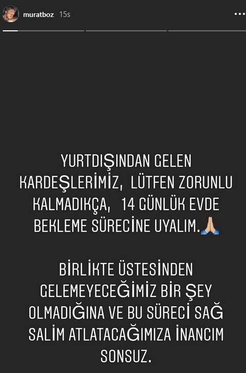Murat Boz'dan koronavirüs çağrısı