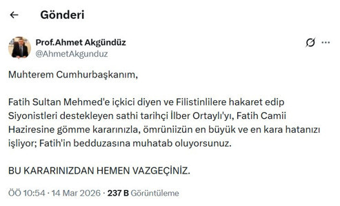 İlber Ortaylı’ya dinsizlik suçlaması! Cumhurbaşkanı'nın verdiği Fatih Camii'ne defin kararı kimleri rahatsız etti? - Resim : 3