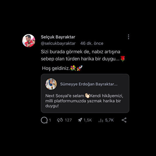 Next Sosyal’de aşkın kodu yazıldı... Selçuk Bayraktar, Next Sosyal'e katılan eşi Sümeyye Erdoğan'ı romantik sözlerle karşıladı
