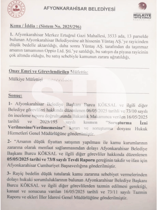 CHP’YE BİR ŞOK DAHA! AFYONKARAHİSAR BELEDİYE BAŞKANINA SORUŞTURMA: ARSA SATIŞINDA MENFAAT SAĞLANDIĞI MÜFETTİŞ RAPORUNDA!
- Resim : 3