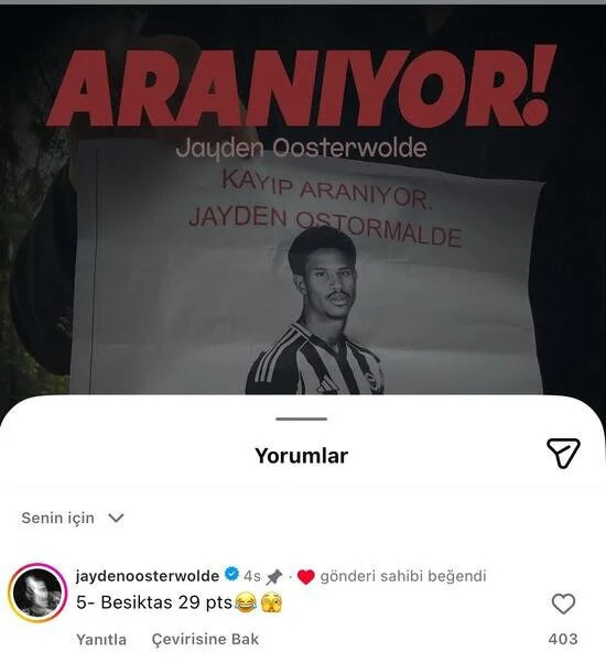 Oosterwolde'den Beşiktaş taraftarına cevap