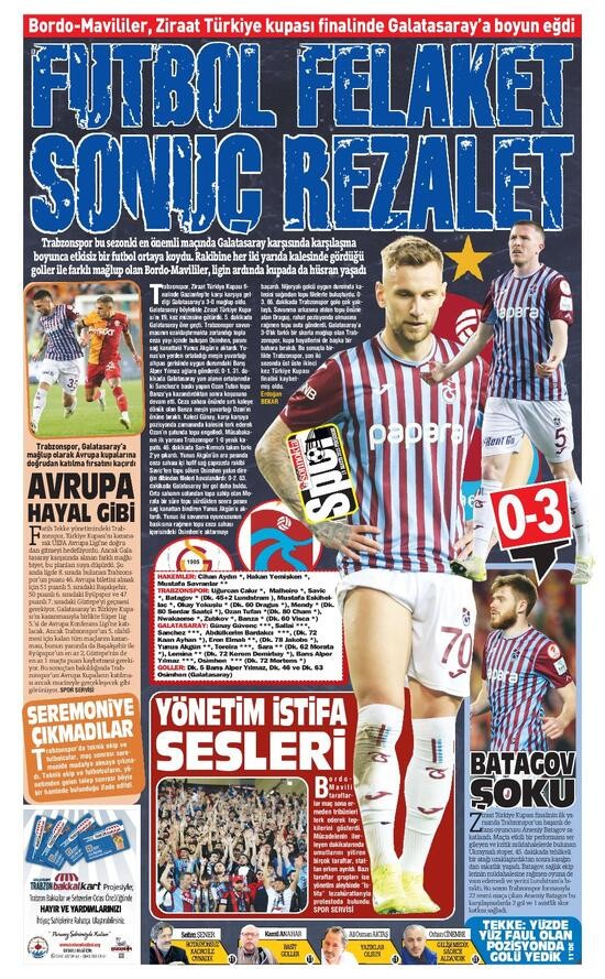 Trabzonspor'a yerel basından tepki: "Futbol felaket sonuç rezalet! Elde var sıfır..."