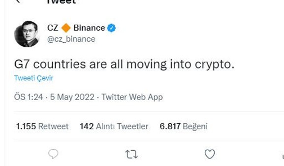 Binance CEO'su: G7 ülkelerinin hepsi kriptoya geçiyor