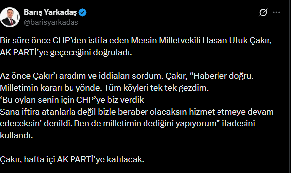 Olaylı bir şekilde ayrılmıştı! CHP’den istifa eden Mersin Milletvekili Hasan Ufuk Çakır AK Parti’ye katılıyor