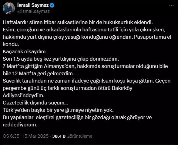 İsmail Saymaz'ın yurtdışına çıkışına izin verilmedi! Pasaportuna el konuldu - Resim : 2