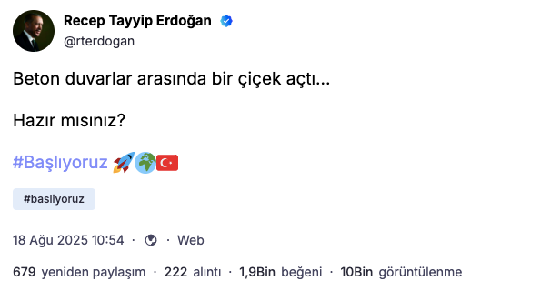 Cumhurbaşkanı Erdoğan'dan NEXT Sosyal'de heyecanlandıran paylaşım: Hazır mısınız? Başlıyoruz!