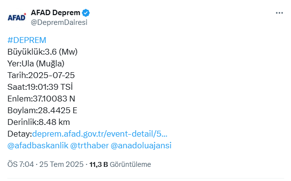 AFAD duyurdu: Muğla'da akşam vakti korkutan deprem!