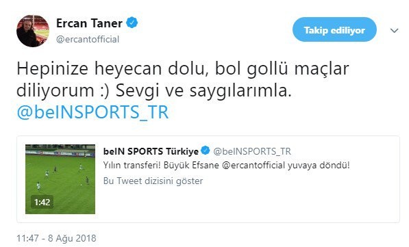 Ercan Taner'in yeni adresi belli oldu!