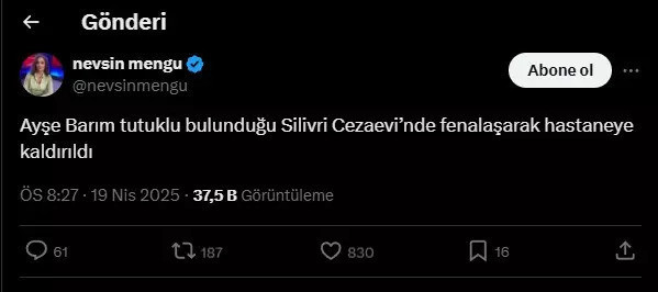 Silivri'de tutuklu bulunan Ayşe Barım hastaneye kaldırıldı