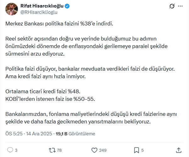 TOBB Başkanı Rifat Hisarcıklıoğlu'ndan bankalara 'faiz' uyarısı: Gecikmeden yansıtın