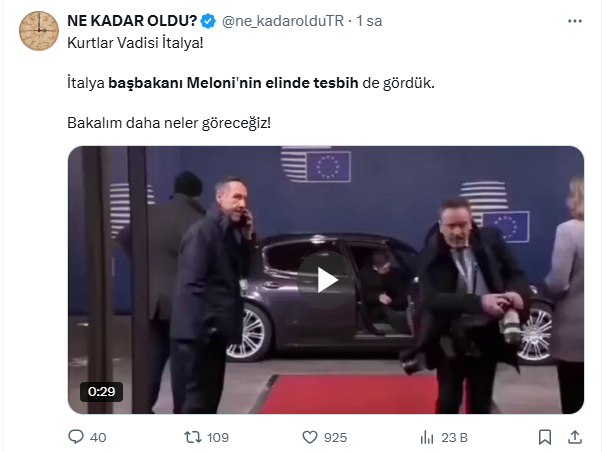 ''Kurtlar Vadisi İtalya'' Başbakan Giorgia Meloni artık tesbihiyle geziyor
