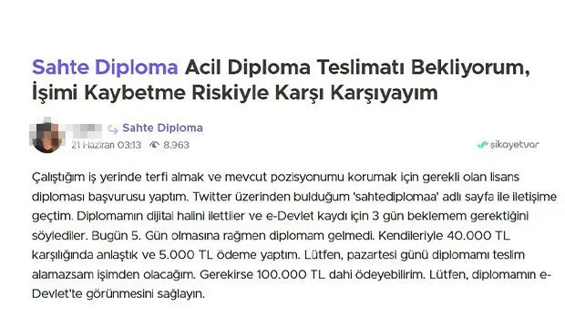 Pişkinliğin bu kadarı! Sahte diploma sipariş edip gelmeyince dolandırıldık diye yakındılar... - Resim : 3
