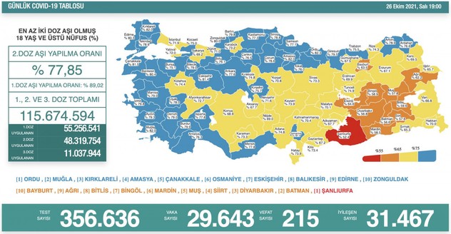 Son 24 saatte 29 bin 643 vaka, 215 can kaybı!