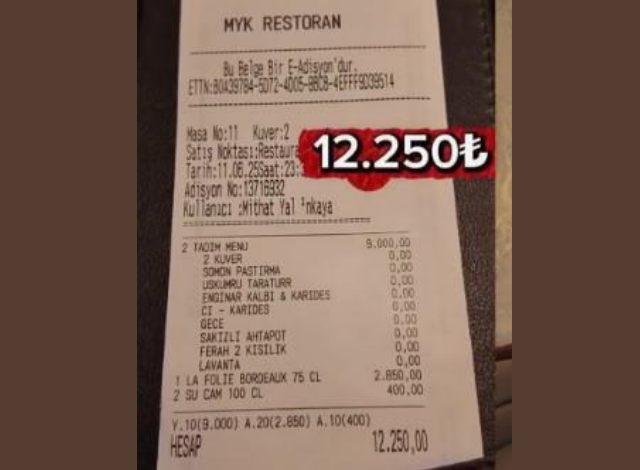 Mehmet Yalçınkaya'nın restoranındaki 12 bin TL'lik tadım menüsü adisyonu sosyal medyayı karıştırdı!
