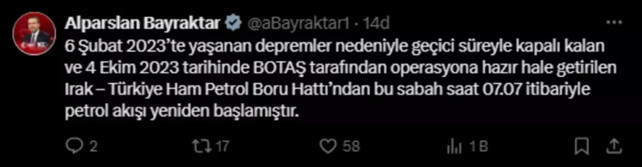 Bakan Bayraktar duyurdu! Irak-Türkiye Ham Petrol Boru Hattı'nda petrol akışı yeniden başladı