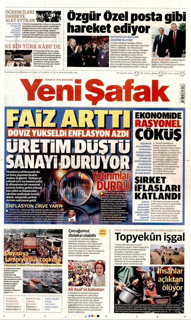 Yeni Şafak, Bakan Mehmet Şimşek’i tam sayfa manşetten vurdu: Rasyonel çöküş...