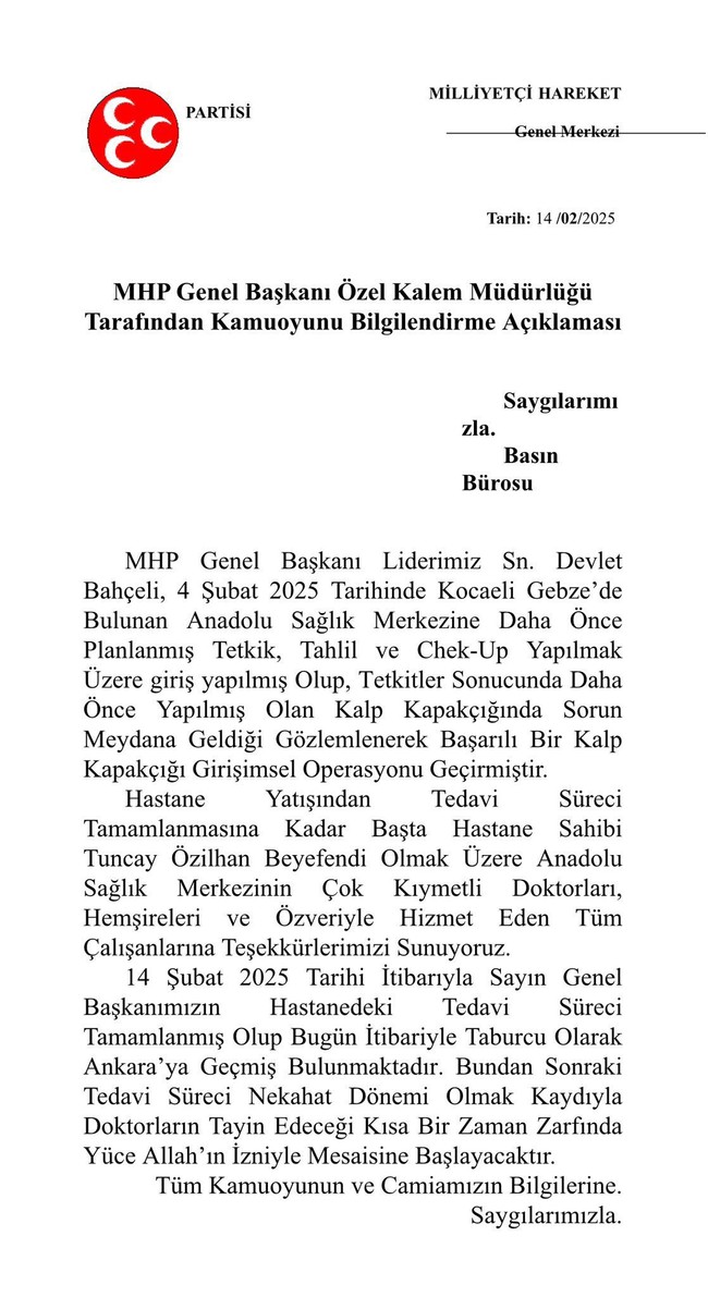MHP lideri Bahçeli taburcu edildi! MHP'den ilk açıklama geldi: Başarılı bir kalp kapakçığı operasyonu geçirdi - Resim : 2