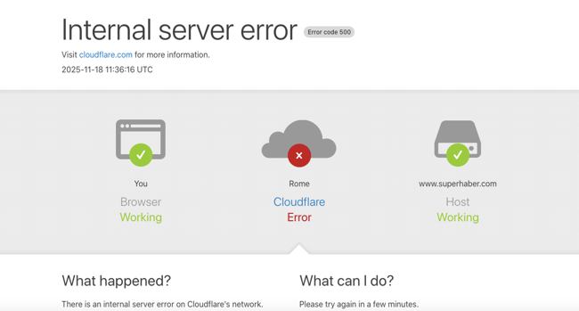 X (Twitter) ve birçok site çöktü! “Internal Server Error” hatası dünya genelinde kullanıcıları etkiliyor: Cloudflare sorunu giderek büyüyor