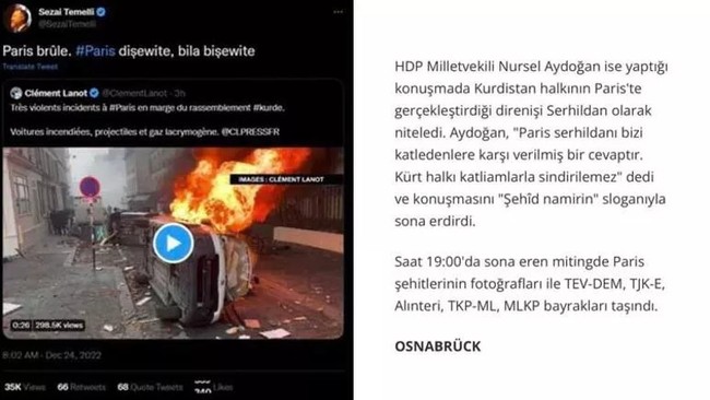 'Paris’i yakın' talimatını PKK/KCK verdi! HDP'li Aydoğan'dan itiraf gibi sözler: Paris serhildanı katliama cevaptır! - Resim : 2