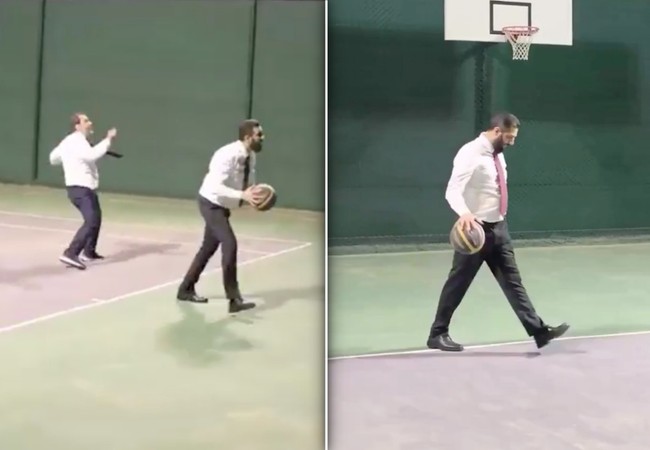 Suriye liderlerinden basketbol sahasında samimi anlar: Şara ve Şeybani Şam’da maç yaptı