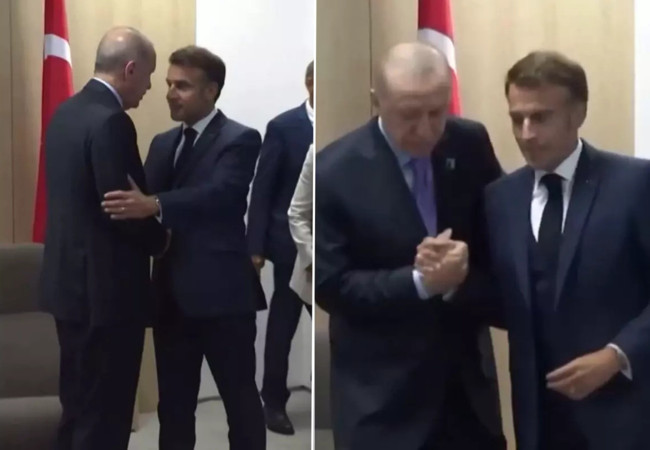 Cumhurbaşkanı Erdoğan rövanşı da Macron'a vermedi! NATO Zirvesi'ndeki bu görüntü viral oldu