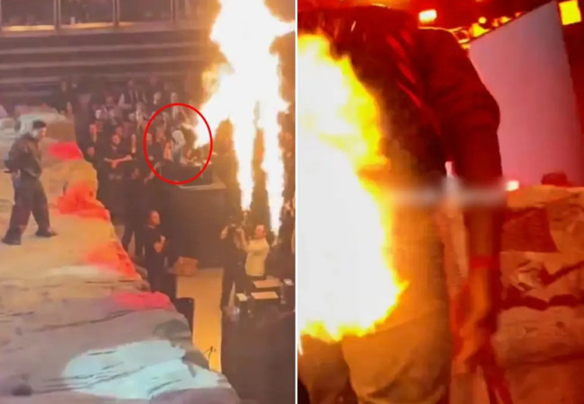 Lvbel C5 konserinde ölümle burun buruna! Alev makinesine çıkan genç bir anda tutuştu, görevliler saniyeler içinde kurtardı