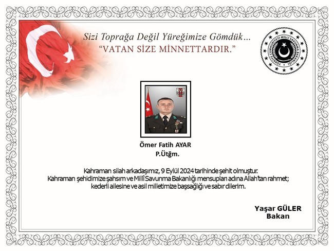 MSB acı haberi duyurdu: Şehidimiz var...