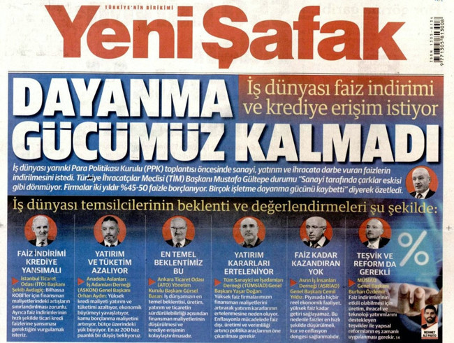 Yeni Şafak’tan Bakan Şimşek’e üçüncü manşet darbesi! Faiz kararı öncesi uyarı: Dayanma gücümüz kalmadı!