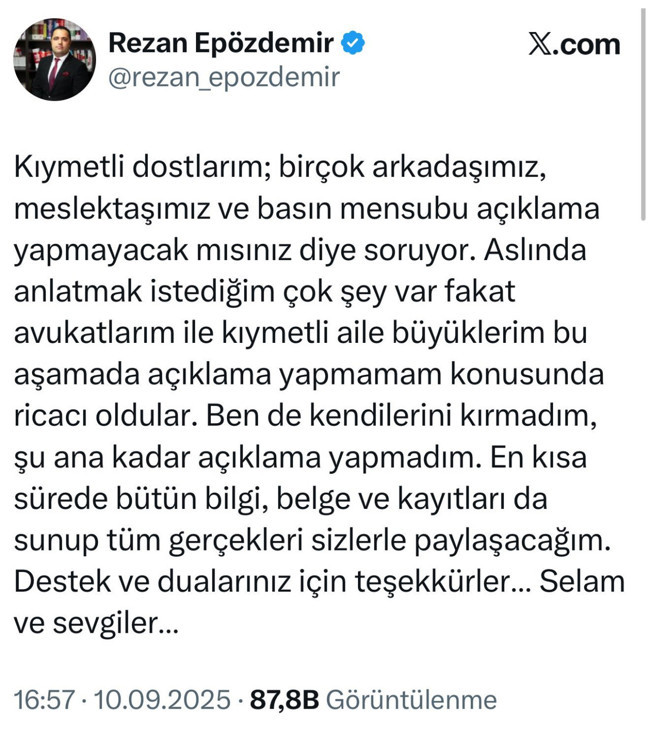 Can Holding operasyonunda dikkat çeken detay: Rezan Epözdemir “Bana sahip çıkmazsanız konuşurum” paylaşımını hamisi Kenan Tekdağ gözaltına alınınca sildi!