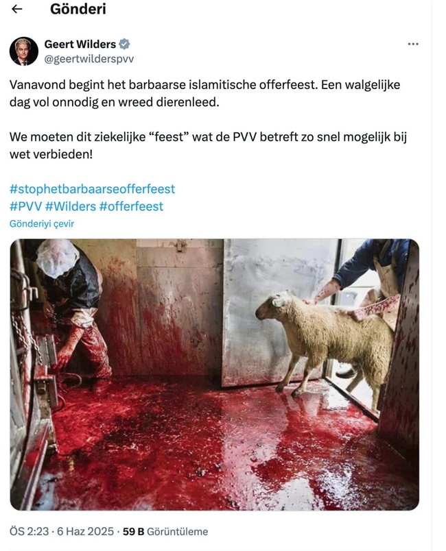 Et yerken “afiyet olsun”, kurban kesilince “barbarlık”! Wilders yine nefret kustu: Barbar İslam, iğrenç gün - Resim : 2