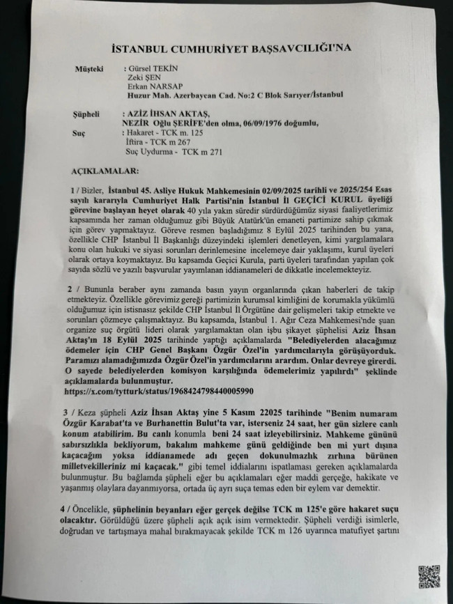 Özgür Özel'in yapamadığını Gürsel Tekin yaptı! Tekin’den rüşvet ağı itirafçısı Aziz İhsan Aktaş hakkında suç duyurusu!