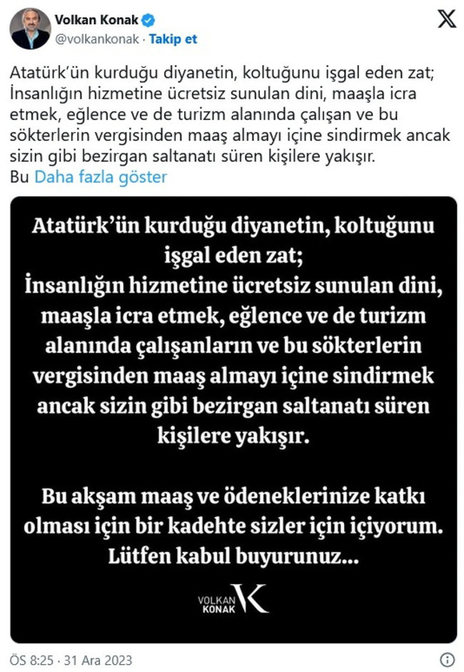 Çatalca Müftüsü Ahmet Mehmetalioğlu'nun Volkan Konak paylaşımına tepki yağıyor!