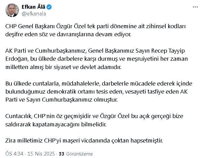 Efkan Ala'dan Kabine öncesi dikkat çeken "Cuntacılık" paylaşımı