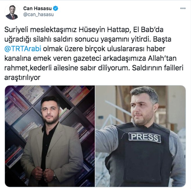 Gazeteci Hüseyin Hattap, Suriye'de öldürüldü