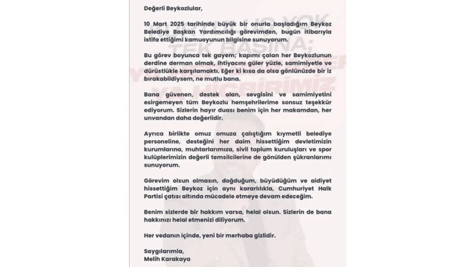 Beykoz Belediyesi’nde bir istifa daha: Melih Karakaya istifa etti