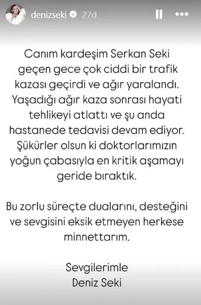 Deniz Seki’nin kardeşi trafik kazasında ağır yaralandı