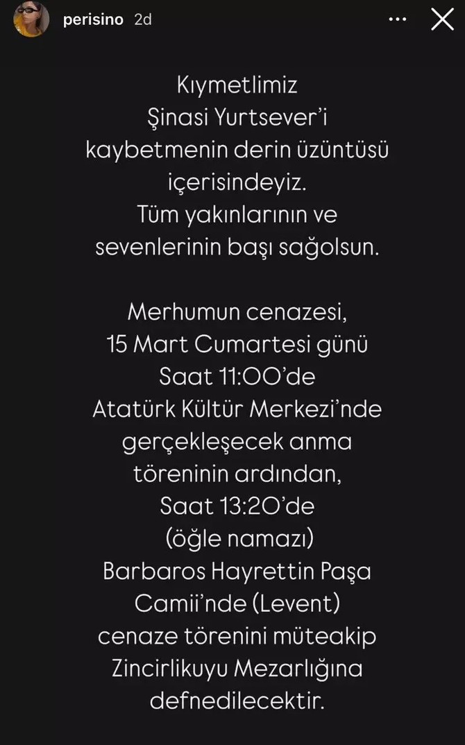 Şinasi Yurtsever'in cenaze töreni programı belli oldu!