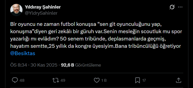 Beşiktaşlı ünlü oyuncu Yıldıray Şahinler'den taraftarlara sert çıkış! ''Gerizekalı bir güruh var. Bana tribüncülüğü öğretiyor''