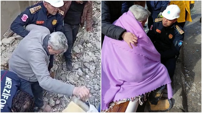Enkazdan çıkan yaşlı amcaya botlarını giydiren Merzifonlu itfaiyeci Türkiye'yi ağlattı.... - Resim : 2