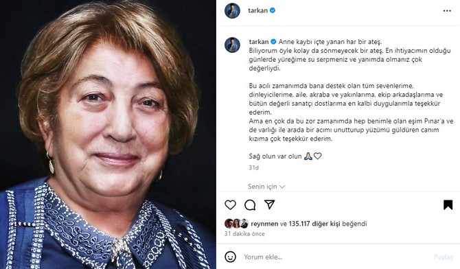 Anne acısıyla sarsılan Tarkan'dan yürek burkan paylaşım! 'İçte yanan har bir ateş'