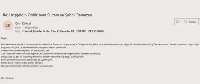 Ramazan tebriğinden rahatsız olan Zorlu Holding CEO’su Cem Köksal hakkında soruşturma başlatıldı!