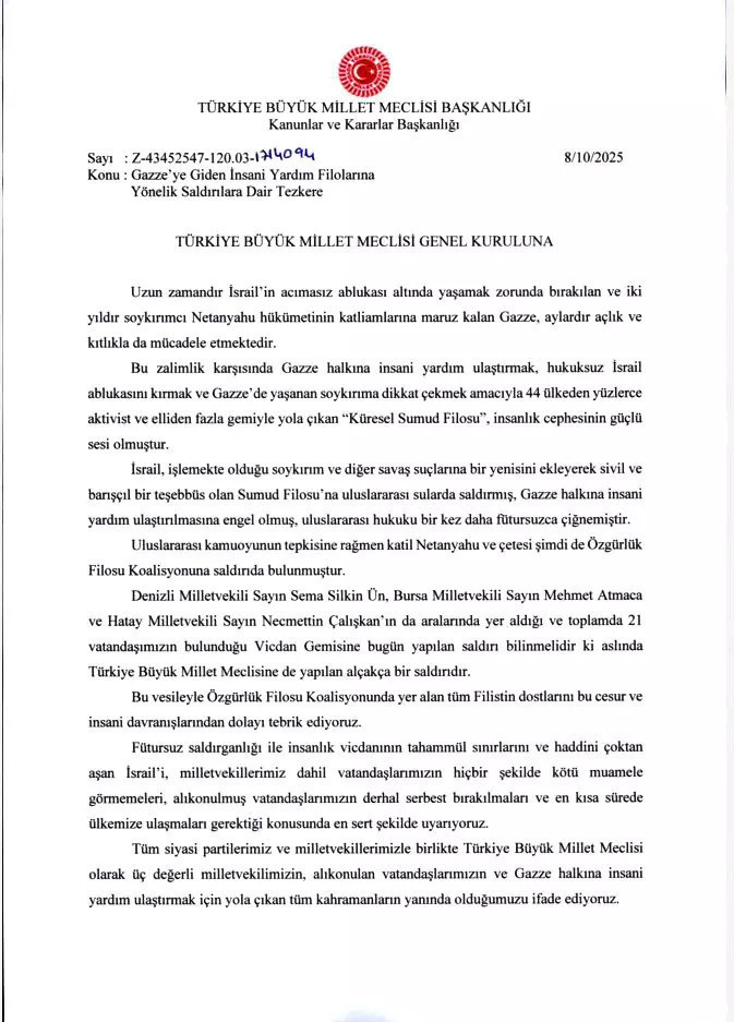 TBMM'de İsrail tezkeresi kabul edildi! Türkiye'den tüm dünyaya duyuru...