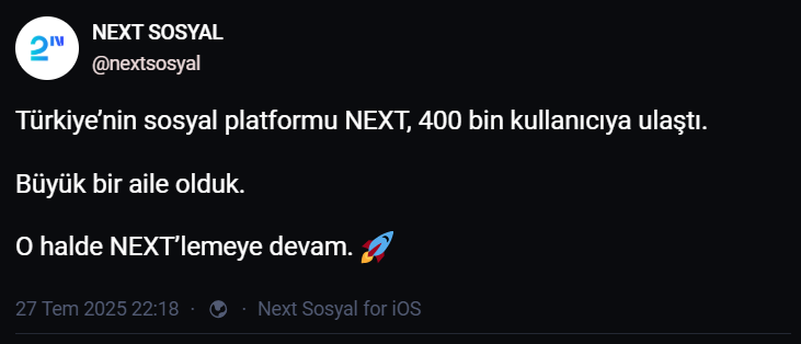Dijitalde milli gurur büyüyor! Türkiye'nin yerli sosyal medya platformu NEXT 400 bin kullanıcıyı aştı