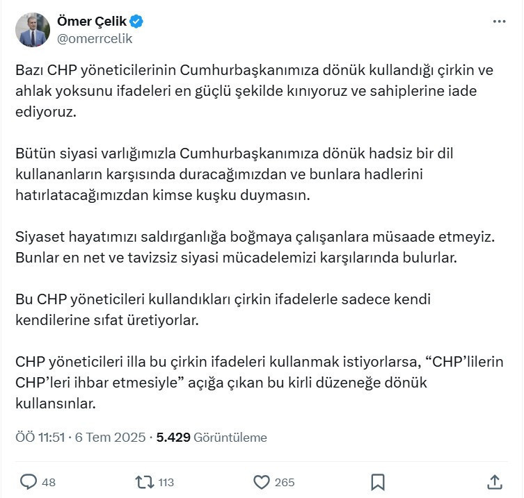Ömer Çelik'ten Özgür Özel'e sert tepki... "Bunlara hadlerini hatırlatacağımızdan kimse kuşku duymasın"
